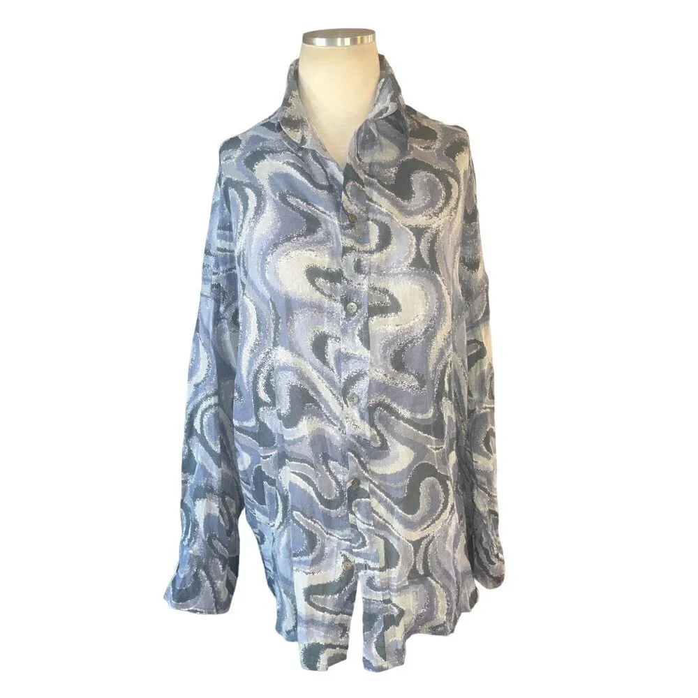 Indah Como Oversize Button Up Shirt in Imagine Blue Small New Womens Blouse